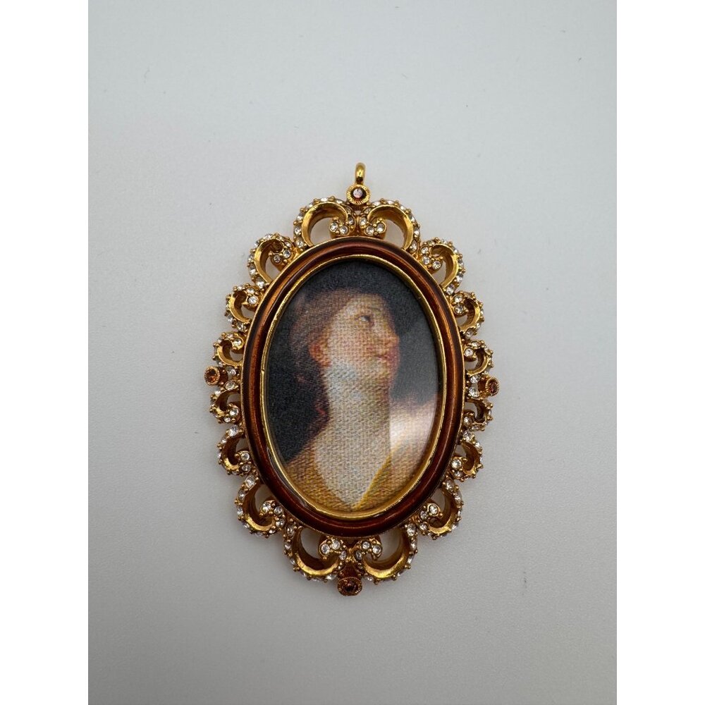 Jay Strongwater Ornate Framed Portrait Brooch Pendant – Swarovski Crystals – Gil